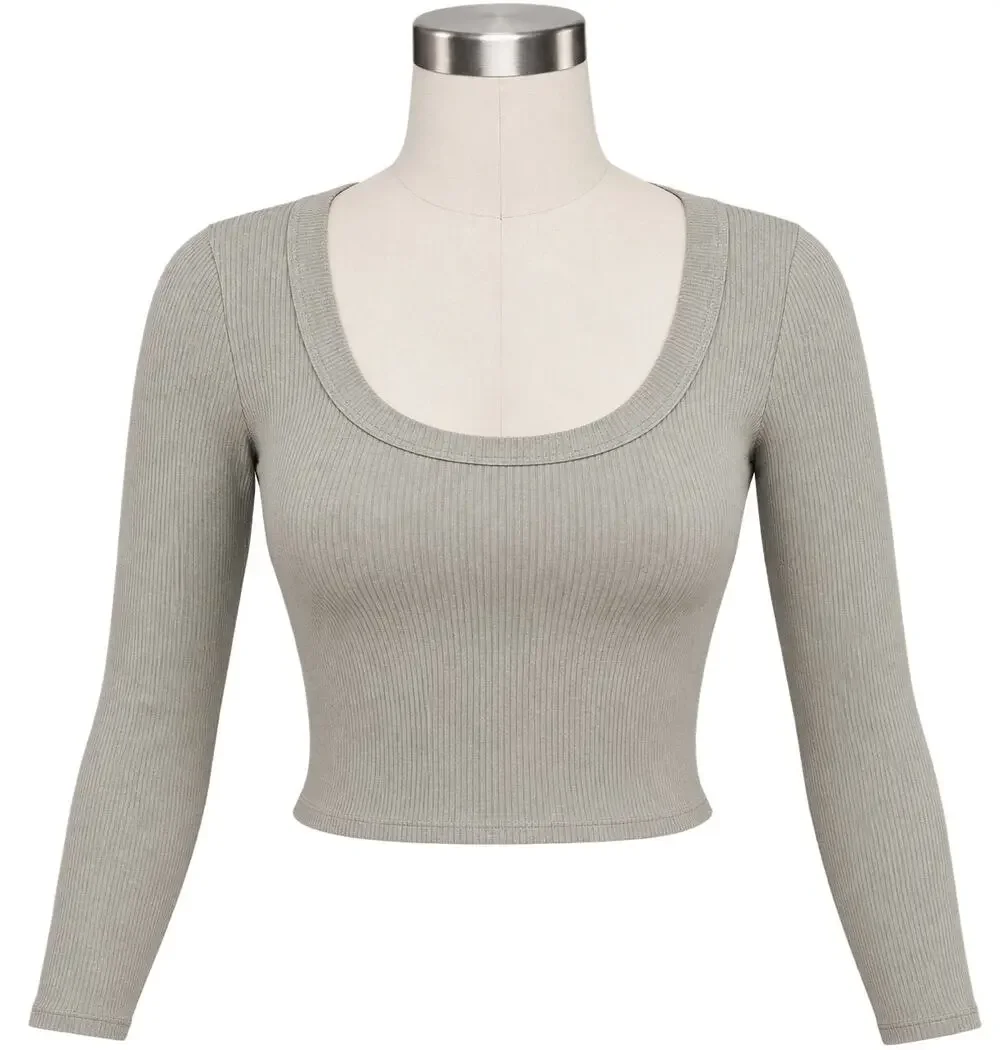 Reformation Paige Marble Ribbed Scoop Neck Crop Top - Gray - Size M